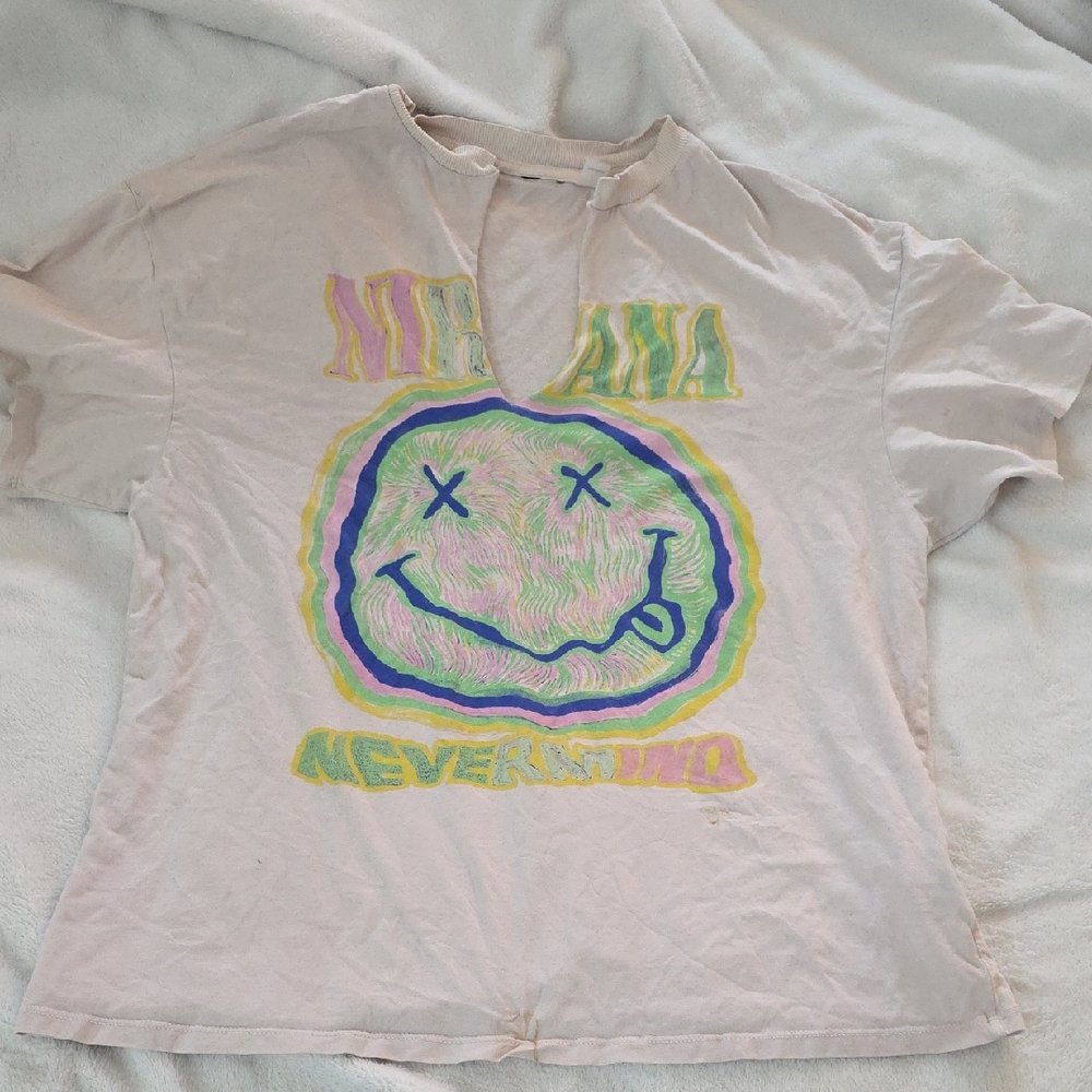 Nirvana Band Graphic Tee with Smiley Face Design